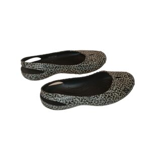Iconic Gray and Black Leopard Comfort Sling Back Crocs Size 8